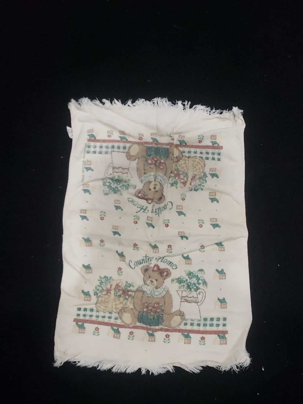 Vintage 1990s Franco Country Home Beige Bear Hand Dish Towel Fringe